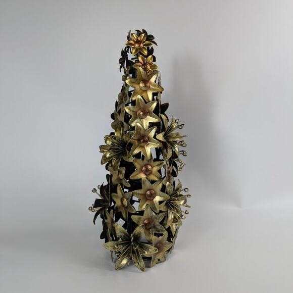 Extra Large Christmas Tree Holiday Centerpiece Decor Set 2 Gold Flowers Bronze - Picture 3 of 13